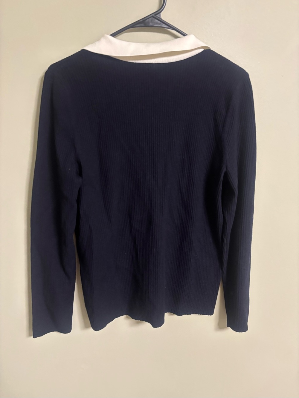Talbots Collared Cardigan Ribbed Size Large Dark Navy Button Up Preppy Nautical - Picture 7 of 8